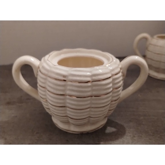 Japanese Basket Weave Porcelain Creamer and Sugar Bowl with Lid - Picture 11 of 12